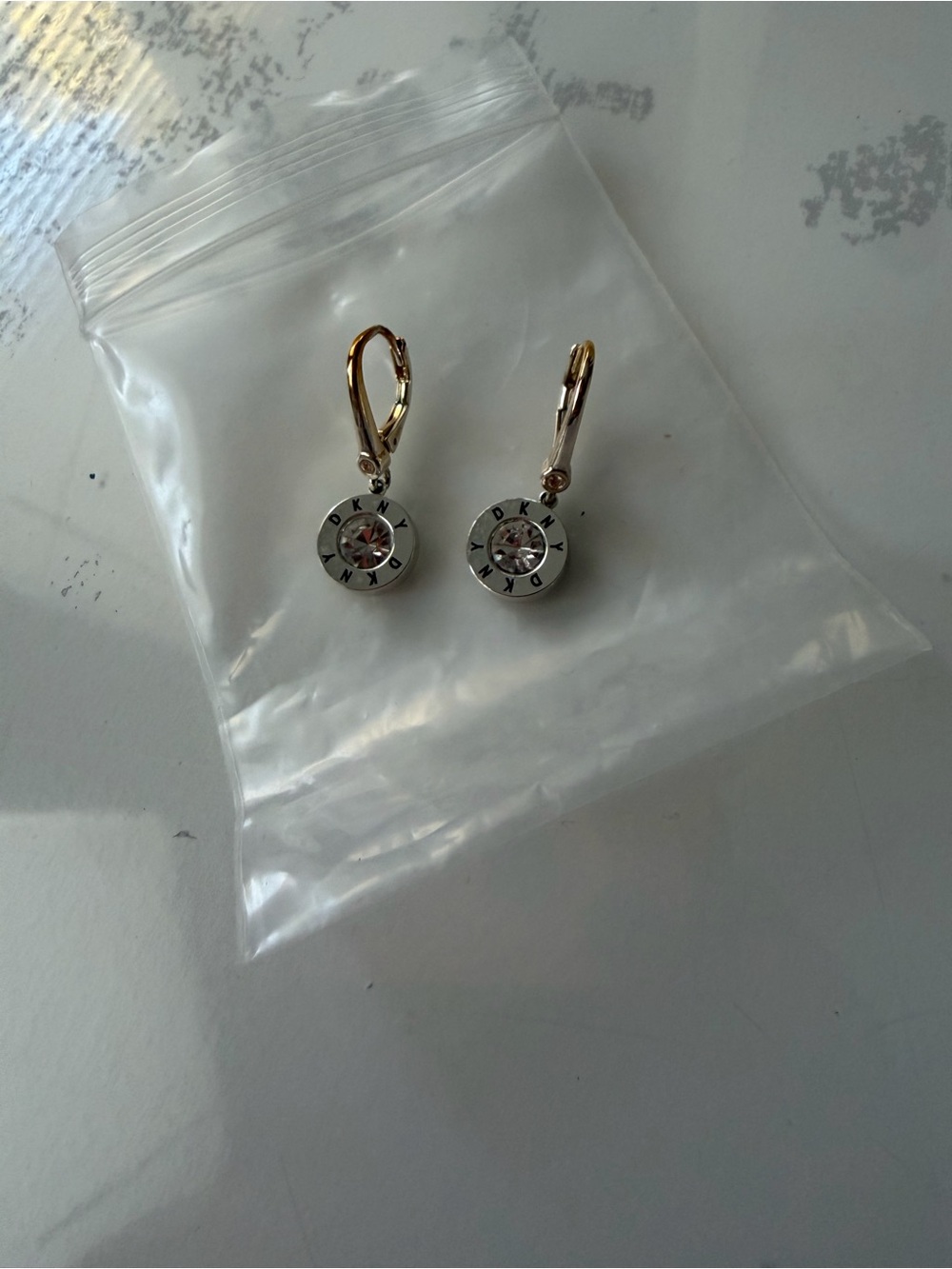 Dkny Gold-Tone Leverback Earrings with Clear Crystals